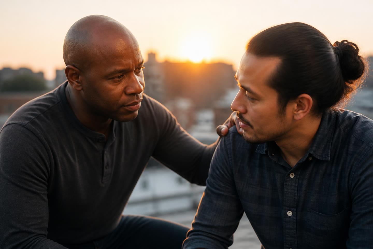 Two men in a supportive mentoring conversation